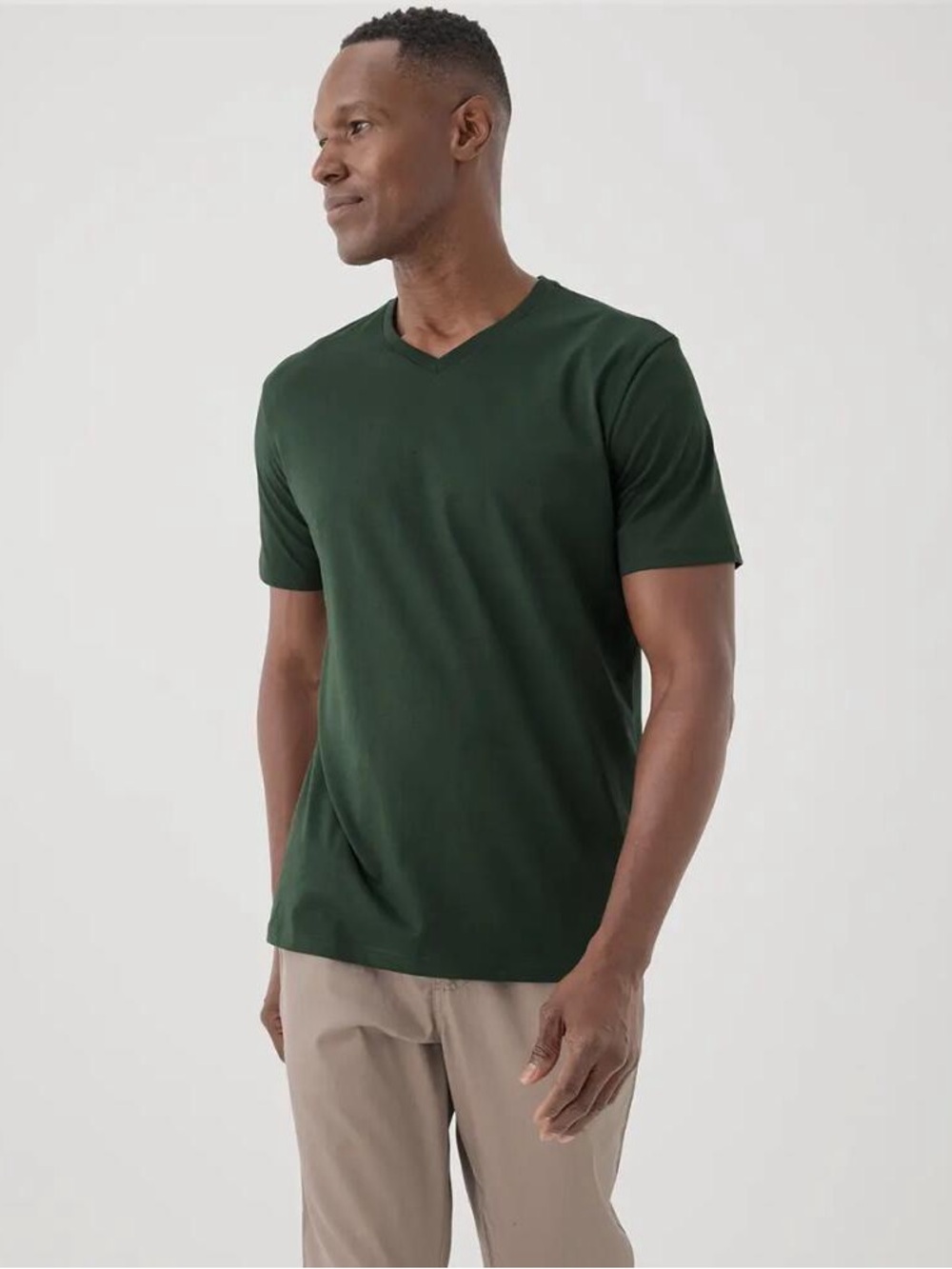PACT Organic Softspun V-Neck Tee Green XL Organic Cotton Casual
